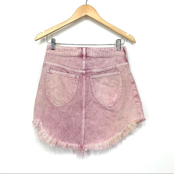 Free People Acid Wash Denim Fringe Hem Jean Mini Skirt Purple Pink Tone Cotton - Picture 2 of 16